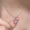 1pcs Silver-plated Necklace Women Light Luxury Fashion Pink Glass Diamond Heart Pendant Jewelry