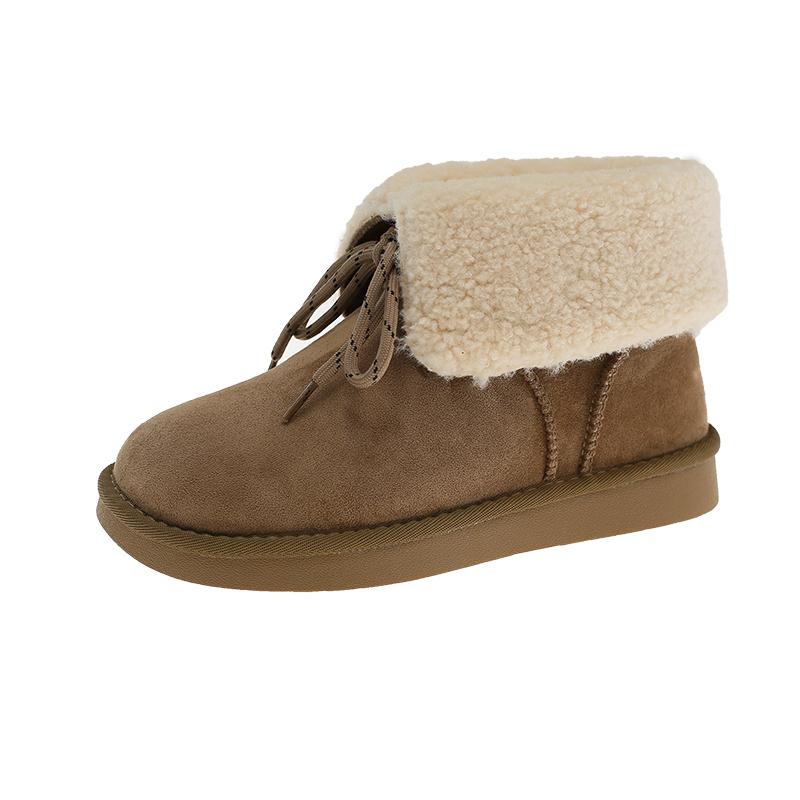 

Flip Plush Flat Snow Boots Winter New Round Toe Socket Bow Warm Non-Slip Cotton Boots 40