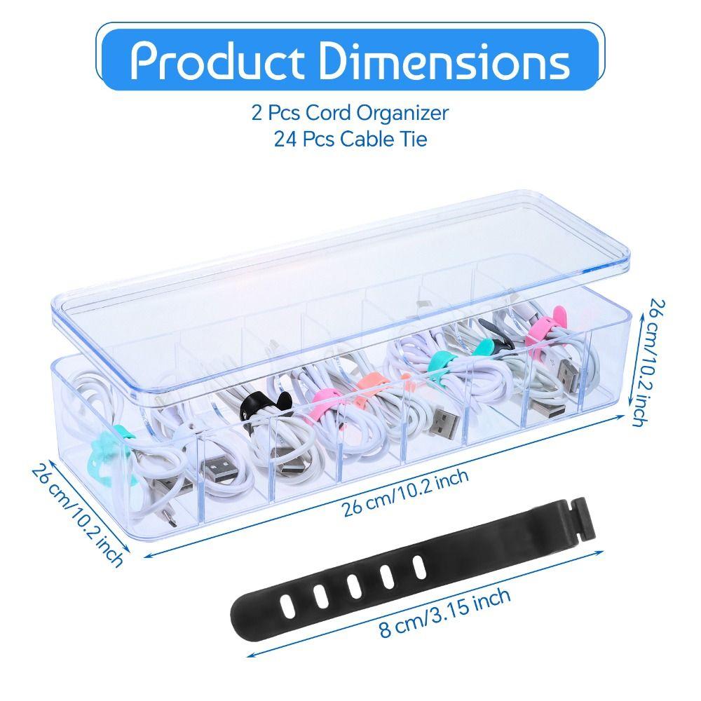 

2 шт. с 24 шт. проводными стяжками, коробки-органайзеры для кабелей, прозрачный органайзер для электроники, домашний офис