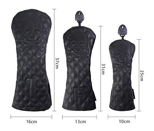 Golf Head Cover for Driver 1 FW 2 UT 1 Piece Waterproof Specification with Conversion Tag 4 Piece Set Skull Black White 4 Piece Piece/wood