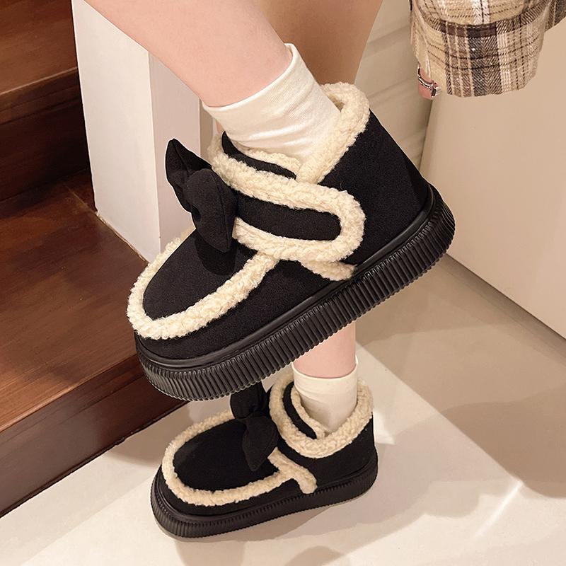 Fashion 2024 New Women's Shoes Fashion Short Plush Hot Sale Round Toe Wear Resistant Butterfly Knot Shoes for Women Zapatos Para Mujeres