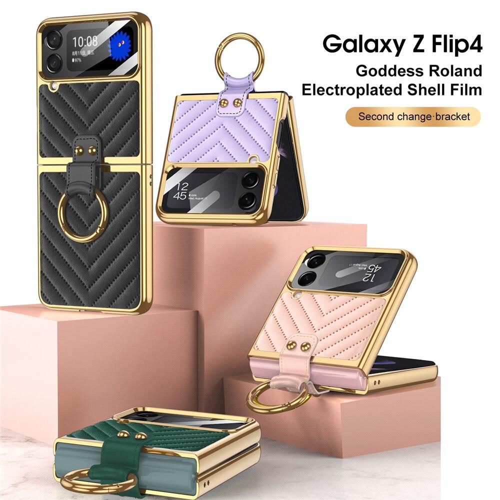 

Роскошный кожаный чехол для Samsung Galaxy Z Flip 4 Z Flip 3 5G, чехол со встроенной камерой, защита экрана, противоударный чехол для телефона, чехол Funda