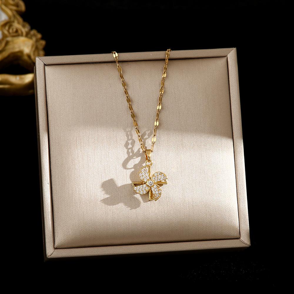 Rotatable Sunflower Pendant Necklace U Geometric Titanium Steel Light Luxury