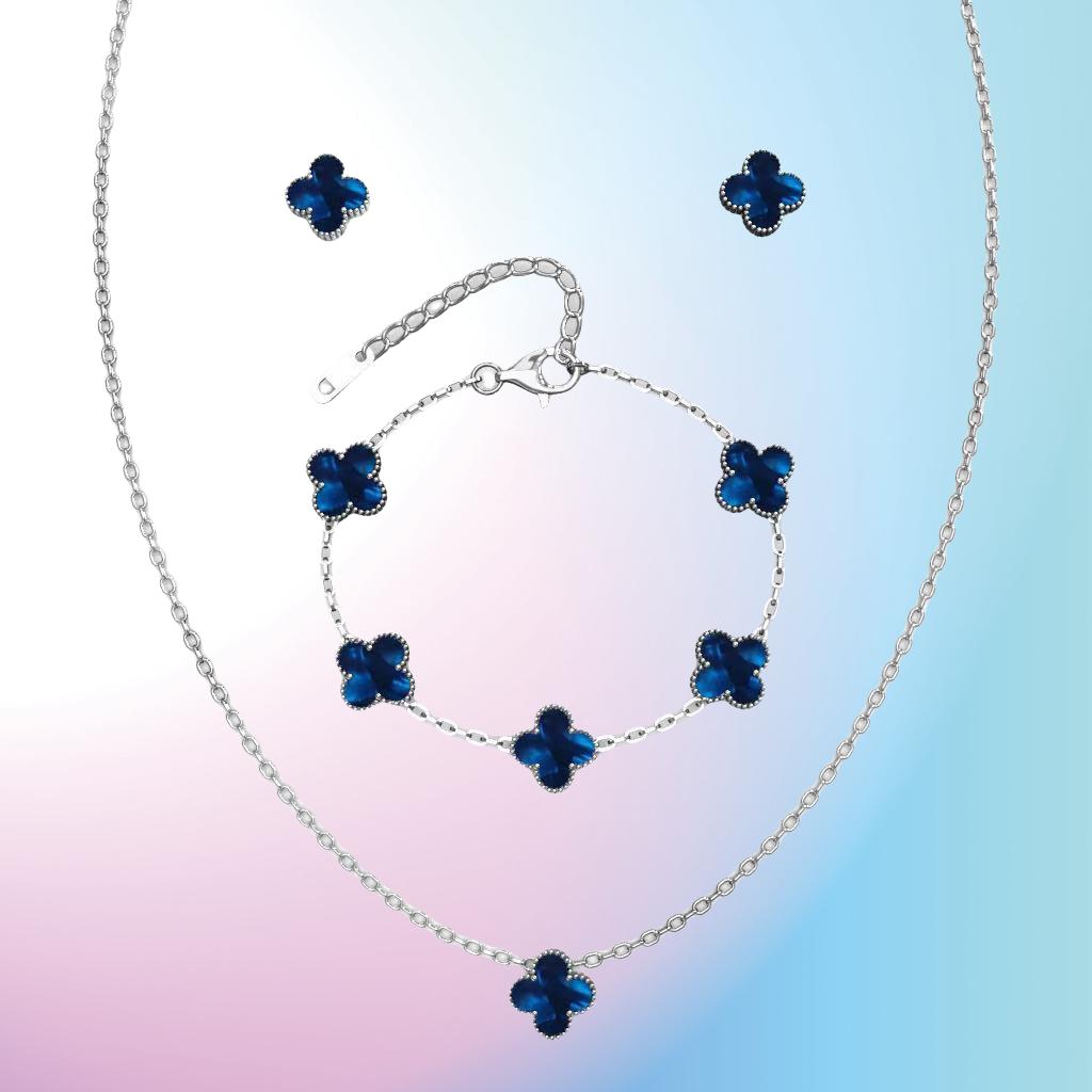 3PCS Versatile Stainless Steel Clover Jewelry Women's Set Necklace Earnail Bracelet Personalized Accessories