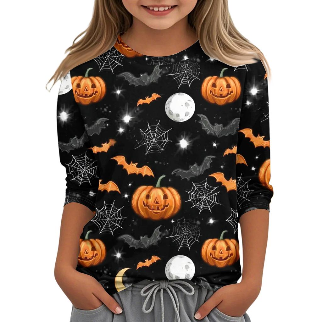 Children's Casual Three-quarter Sleeve Round Neck Top
