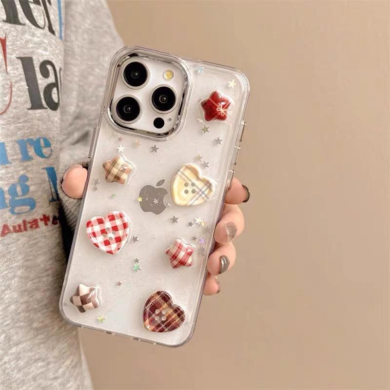 Niche plaid love applies to Samsung A16 mobile phone case S24 three-dimensional five-pointed star S25Ultra transparent Epoxy