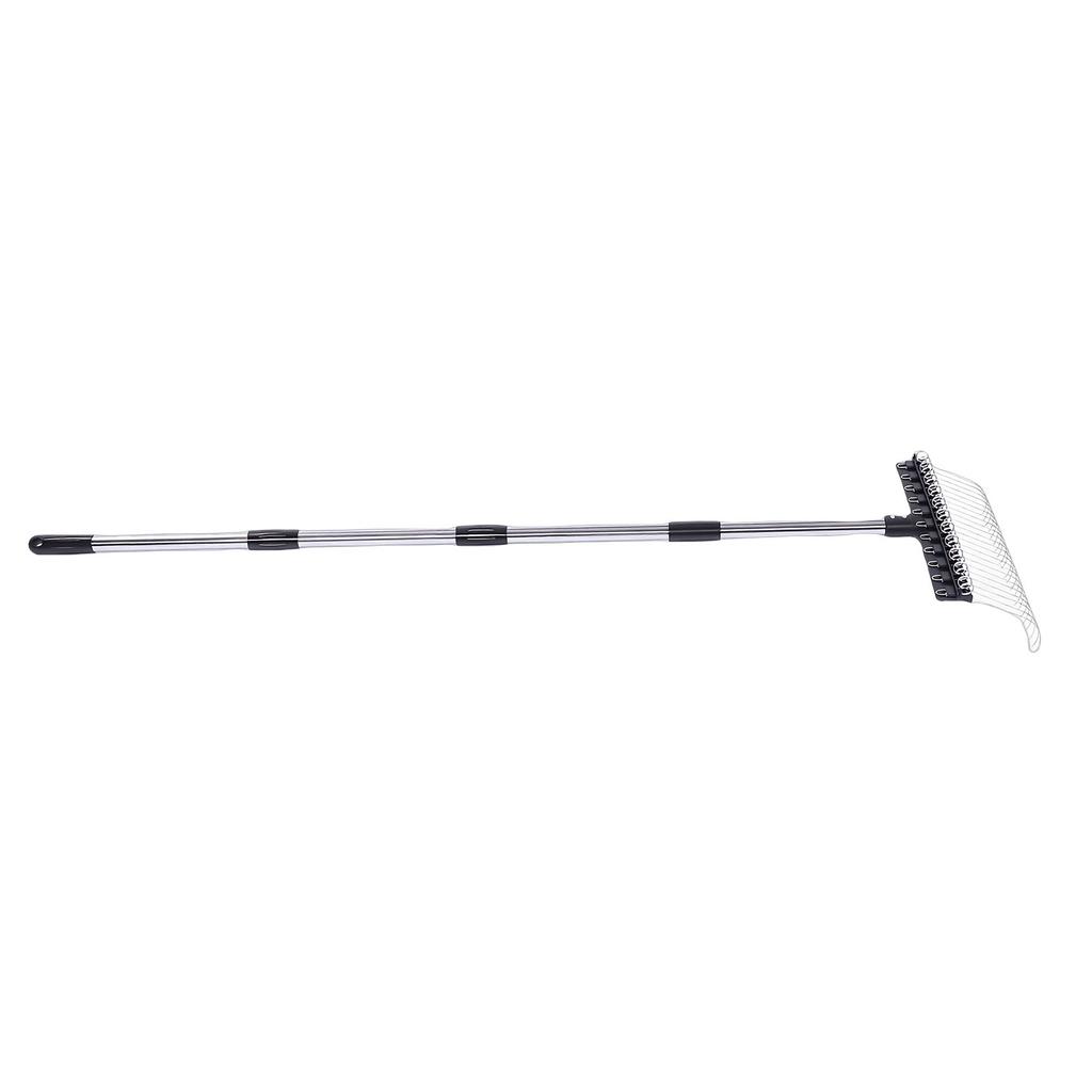 Laubrechen 22 Zinken 16,3 Zoll Breit Stahl Draht Gartenrechen mit 5,2FT Griff für Rasen Garten Mulch Rasenfilz
