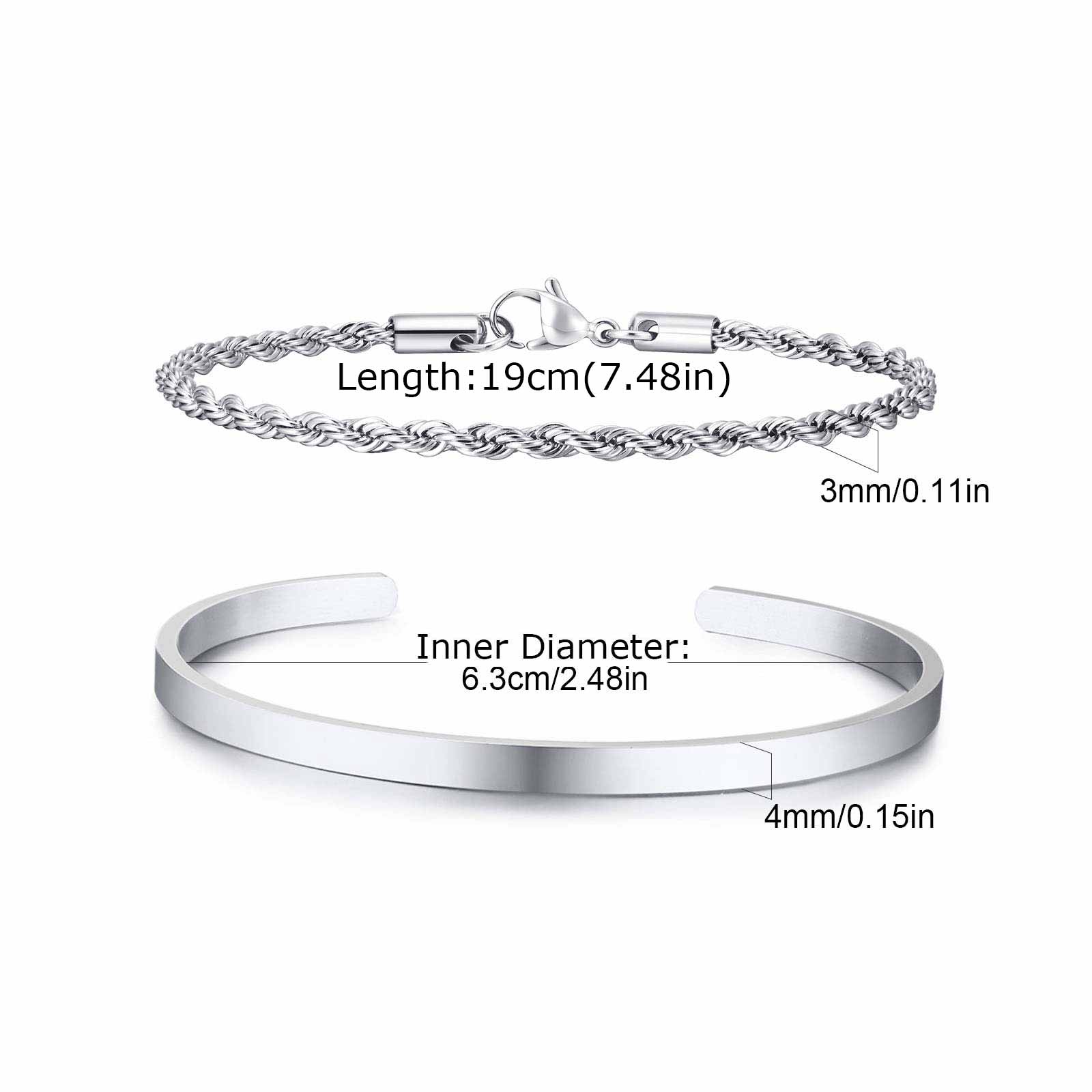 

Vnox 2pcs/Set Stainless Steel Bracelet Bangle Set for Men Women, 19cm/21cm/23cm Cuban Figaro Rope Snake Chain Wristband Gift New