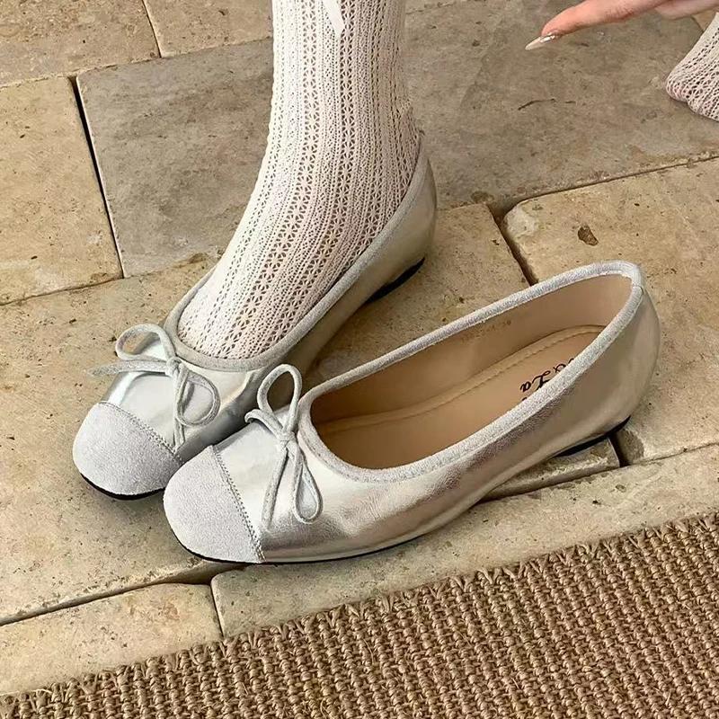 

Bow Women Ballet Flats Shoes Casual Shallow Loafers Shoes Elegant Women s Sandals 2025 Summer Comfort Sneakers New Woman Shoes 36 срібний