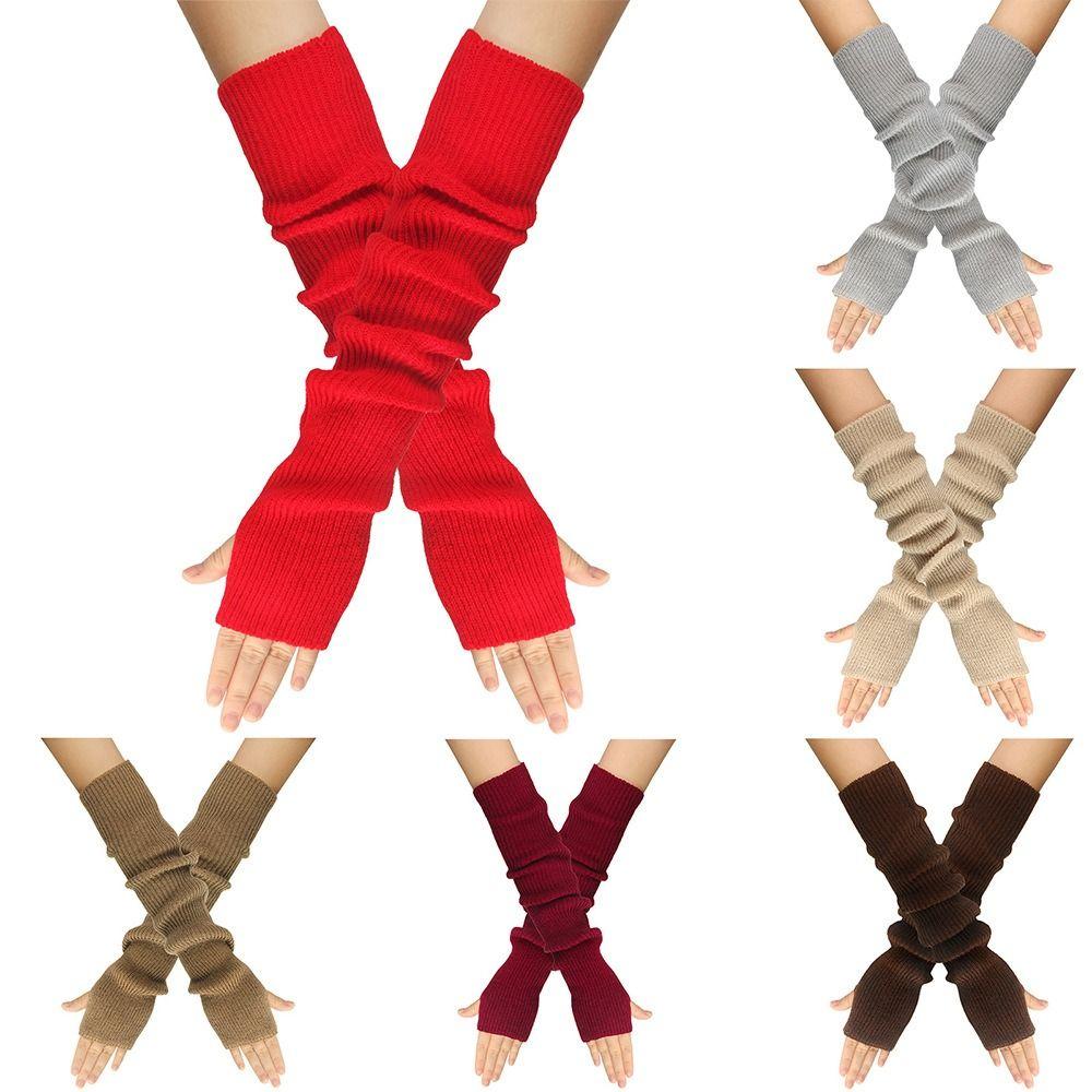 Fashion Long Sleeve Fingerless Long Gloves Solid Soft Elbow Mitten Arm Warmer Knitted Arm Cover Gloves for Women Girls