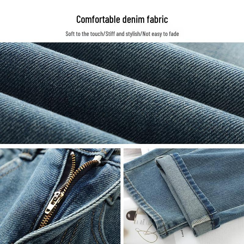 Women's Light Wide-Leg Jeans: Spring/Autumn 2025, Loose, Slimming, Trendy, Petite Nine-Point Straight-Leg Pants