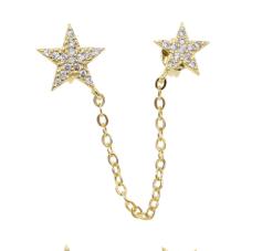Promotion White Red Blue Green Cz Micro Pave Cubic Zirconia Double Hole 2 Star with Chain Stud Earring