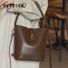 Ladies Genuine Leather Bucket Bag Retro Shoulder Crossbody Handbag Fashiable Luxurious Women's Bag