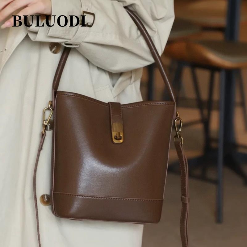 Ladies Genuine Leather Bucket Bag Retro Shoulder Crossbody Handbag Fashiable Luxurious Women's Bag