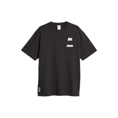 Ripndip Collab Collection Solid Cat Print Logo Pocket Crew Neck Slim Fit Short Sleeve T-Shirt Men Tops Black 622195-01