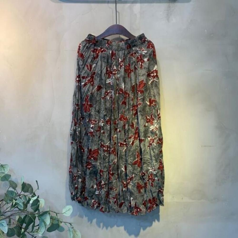 C S In The Room Floral Pattern gaThered Band Long Skirt One Color C