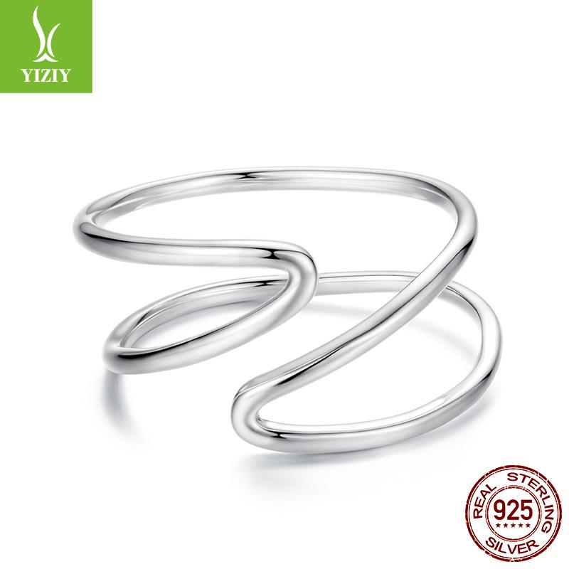 Personalized Double-Layer Staggered Open Ring Men'S And Women'S Popular S925 Sterling Silver Line Ring