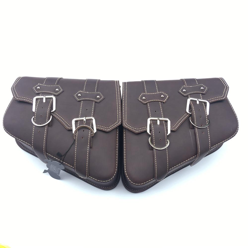 Brown Motorcycle Leather Saddle Bag Luggage Side Tool Bag Universak Fit for Honda Yamaha Suzuki Harley Sportster XL 883 XL1200