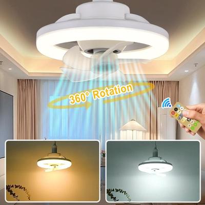 360° Draaibare Plafondventilator Zomerlicht E27 Intelligente Ventilator met Afstandsbediening Led Ventilatorlicht voor Woonkamer Slaapkamer Bovenlicht 85-265V Nieuw