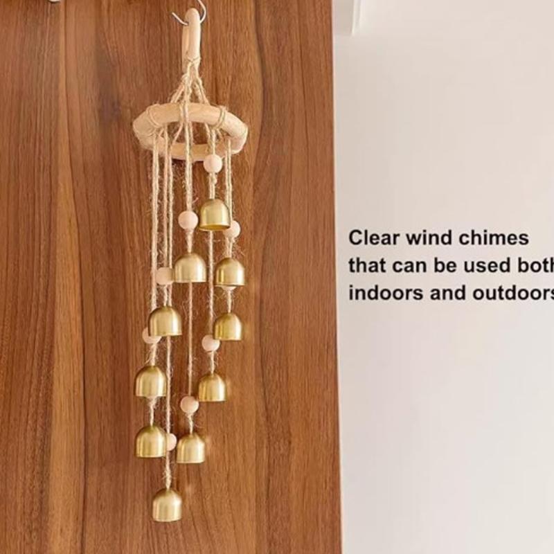 Wood Garden Wind Chimes Golden Bells Ornaments For Patios Balcony Decoration Harmonious Tones