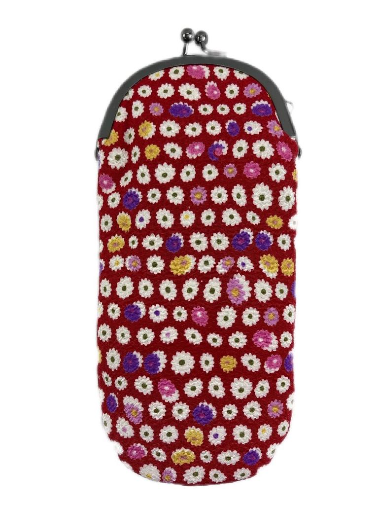 Uni Made in Futago Chirimen Japanese Pattern Clasp Purse Vertical Eyeglass Case Flower (N1206-10) Seni, Japan, [Small Pattern, Red]