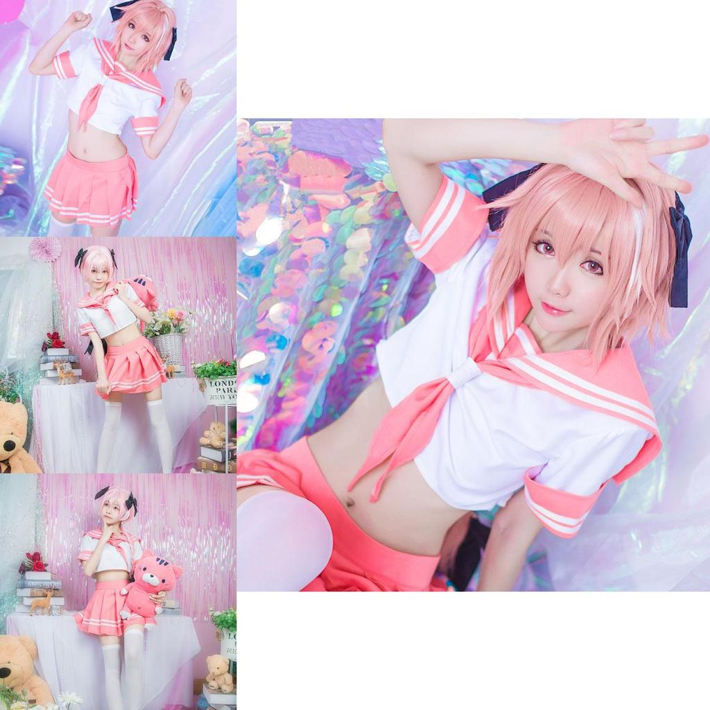 Vibrant Fgo Apocrypha Astolfo Cosplay Costume Stunning Pink School Uniform Outfit