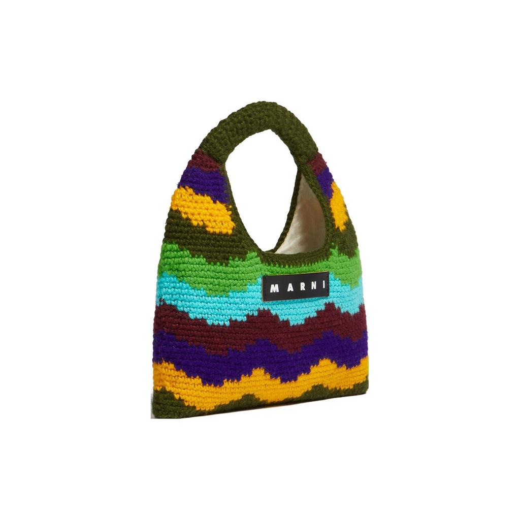 Marni Market Letter Patch Wave Design Woven Technology Acrylic Knit Mini Handbag Women handbag Green Multicolor SHMH0050A2FW305STV76