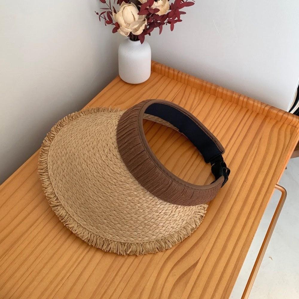 Woven Straw Visor Cap Sunscreen Summer Sun Cap Simple Empty Top Hat Seaside
