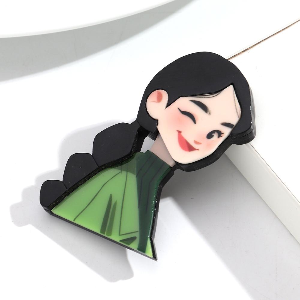 

Cute Cartoon Acrylic Pigtail Girls Figure Brooches for Women Clothing Youthful Girl Badge Pins Casual Jewelry Accessories Gift зелений