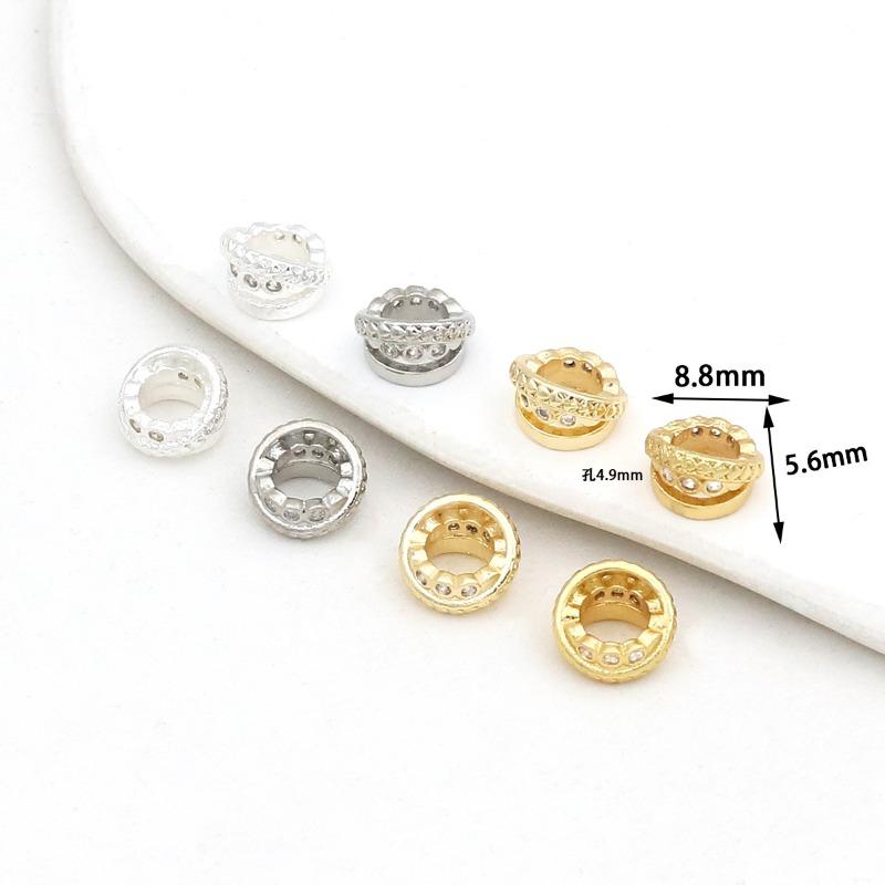 Farbechtheit k Echtgold mikro-eingefasster Zirkon Fassperlen Straße durchbohrt kleine Taille Kristallarmband DIY Perlenabstandshalter mit Perlen C