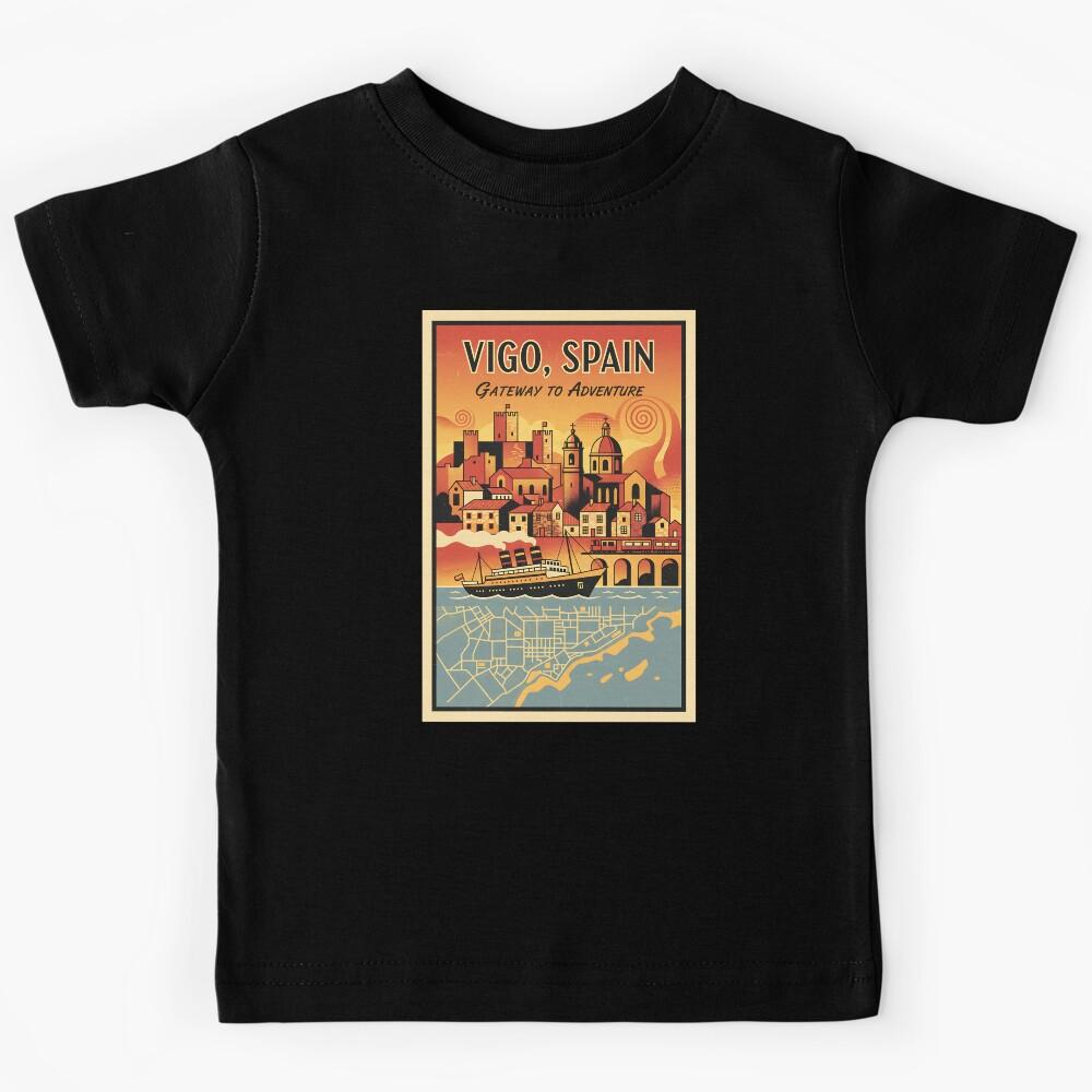 Vigo Spain 1950s Vintage Travel Tourism Kids T-Shirt 120