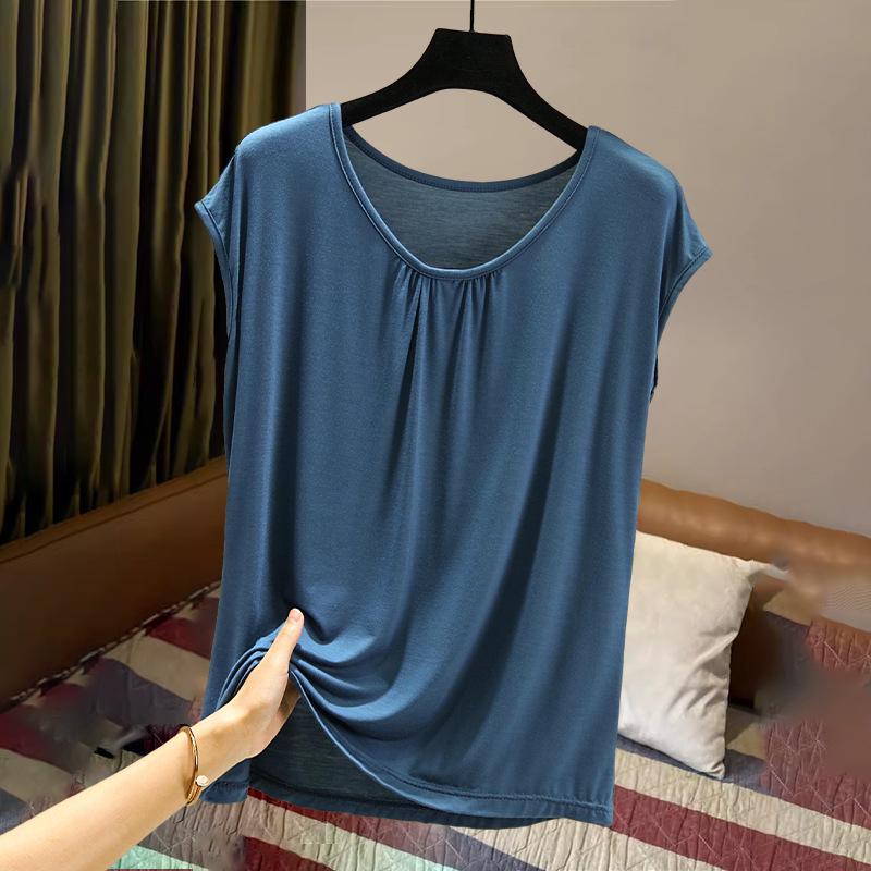 Damen Übergröße Sommer Kurzarm Locker T-Shirt - Einfarbiges Basic-Top