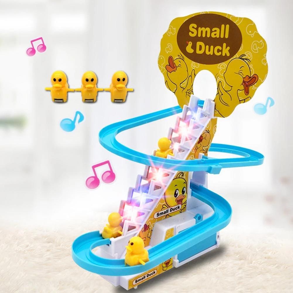 Children's Electric Cute Cartoon Duckling Climbing Stairs Toy Rail Car Electric Slide Roller Coaster Set Perfect Gift For