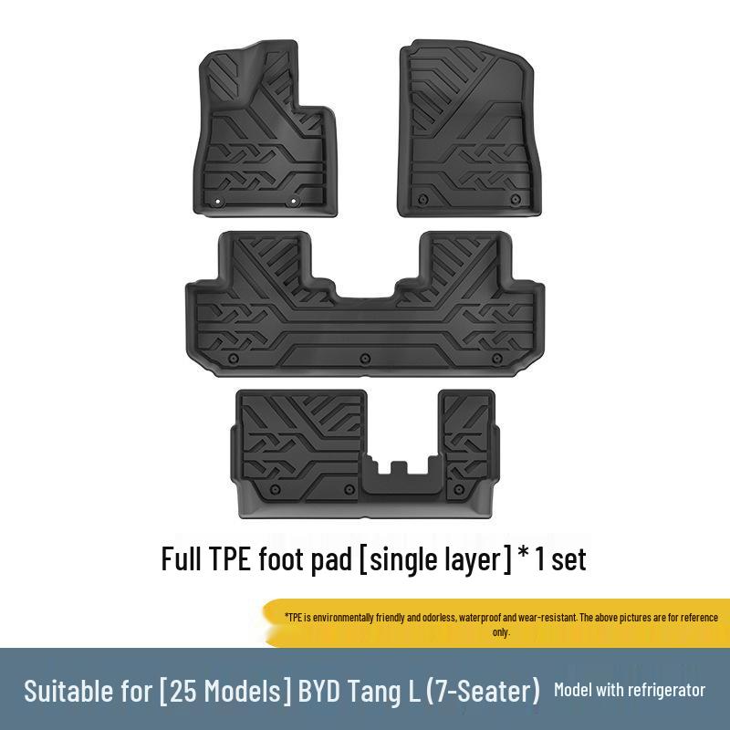 Maßgeschneiderte TPE-Boden- und Kofferraummatten für BYD Tang L 25, einschließlich Rückenlehnenmatten.