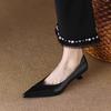 Fashion French Vintage Pointed Toe Shallow Heels Commuter Black Work Shoes Comfortable Versatile Stiletto Single