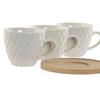 Lot de tasses à café en porcelaine - arcoirsl - 6 pièces - Base en bambou - 90 ml - Design minimaliste - Blanc