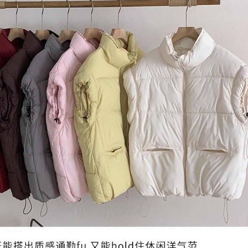 New Women's Clothing Solid Color Zipper Pocket Cotton Clothes Vest Fashion Stand-up Collar Temperament Commuter Jacket