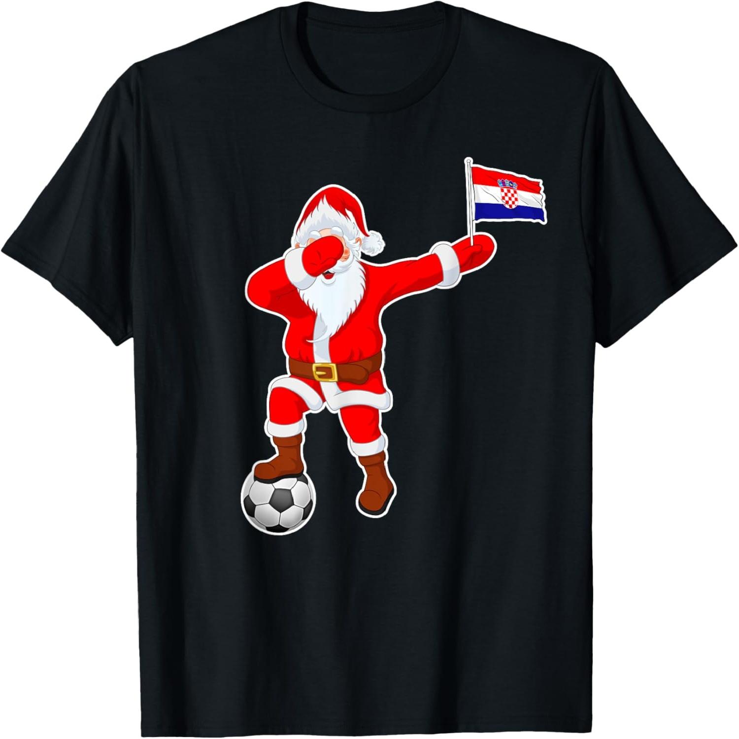 Croatia Soccer Shirt Dabbing Santa Christmas Croatian Flag T-Shirt S