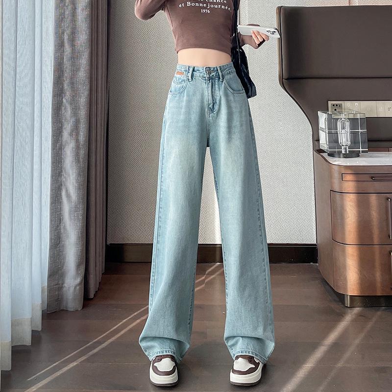 Women's Embroidered High-Waist Wide-Leg Jeans - Light Wash, Spring/Autumn 2025 Collection