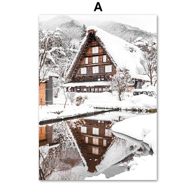 

Зимний снежный дом Лось Белка ручей настенные художественные постеры принты скандинавская картина на холсте пейзажные фотографии для декора гостиной 21cm×30cm NoFrame