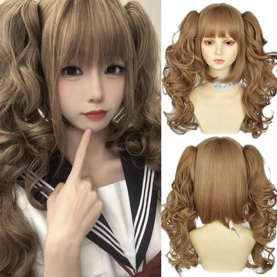 Peluca de anime dorada estilo Lolita con cabello sintético rizado romano y flequillo, peluca Oberl para mujer, ideal para fiestas y cosplay.