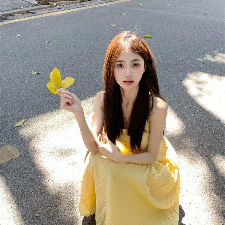 [Welcome comparison] French small suspender dress women's clothing summer waist temperament long dress seaside vacation