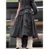 Retro Japanese A-line Layered Cake Skirt - High-Waisted, Lace Trim, Midi Length for Petite Women