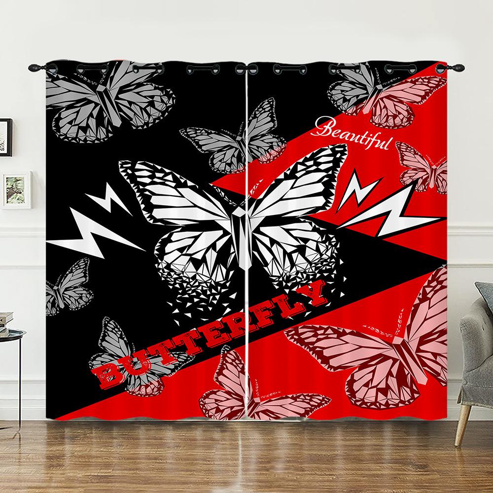 

Curtain Butterfly Animal Illustration 3D Digital Printing Blackout Curtain Punching 97cm*114cm*2
