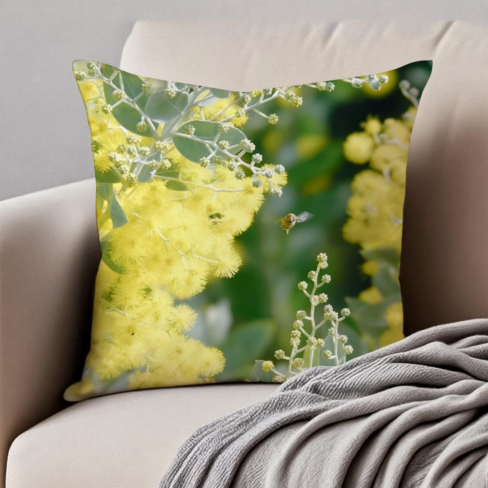 Fashion Floral Art AAcacia Cushion Cover Pillowcase Antidustmite Invisible Zipper Short Plush Sofa Cushion
