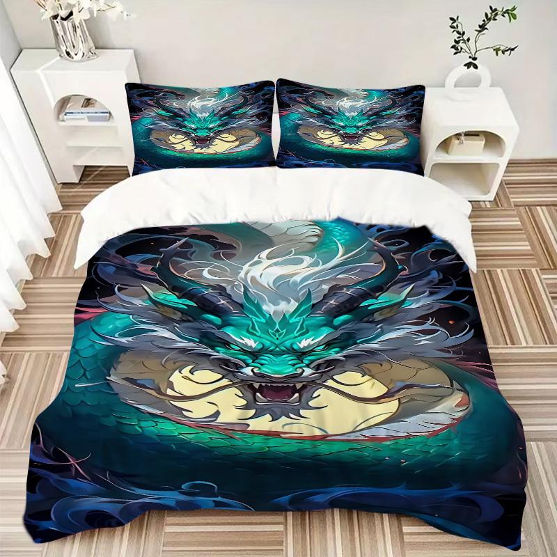 3pcs Dragon Art Duvet Cover Set - Includes 1 Duvet Cover and 2 Pillowcases, No Quilt Core, All-Season Home Decor yy251111043