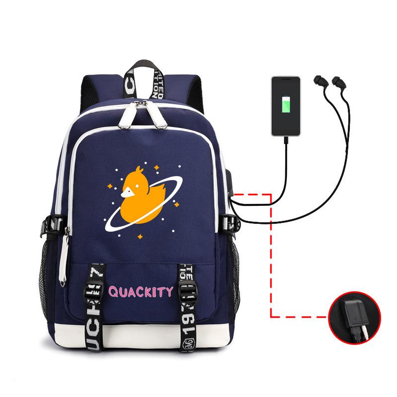 Internet celebrity blogger Quackity backpack male and female anime USB large capacity charging backpack outdoor printed logo