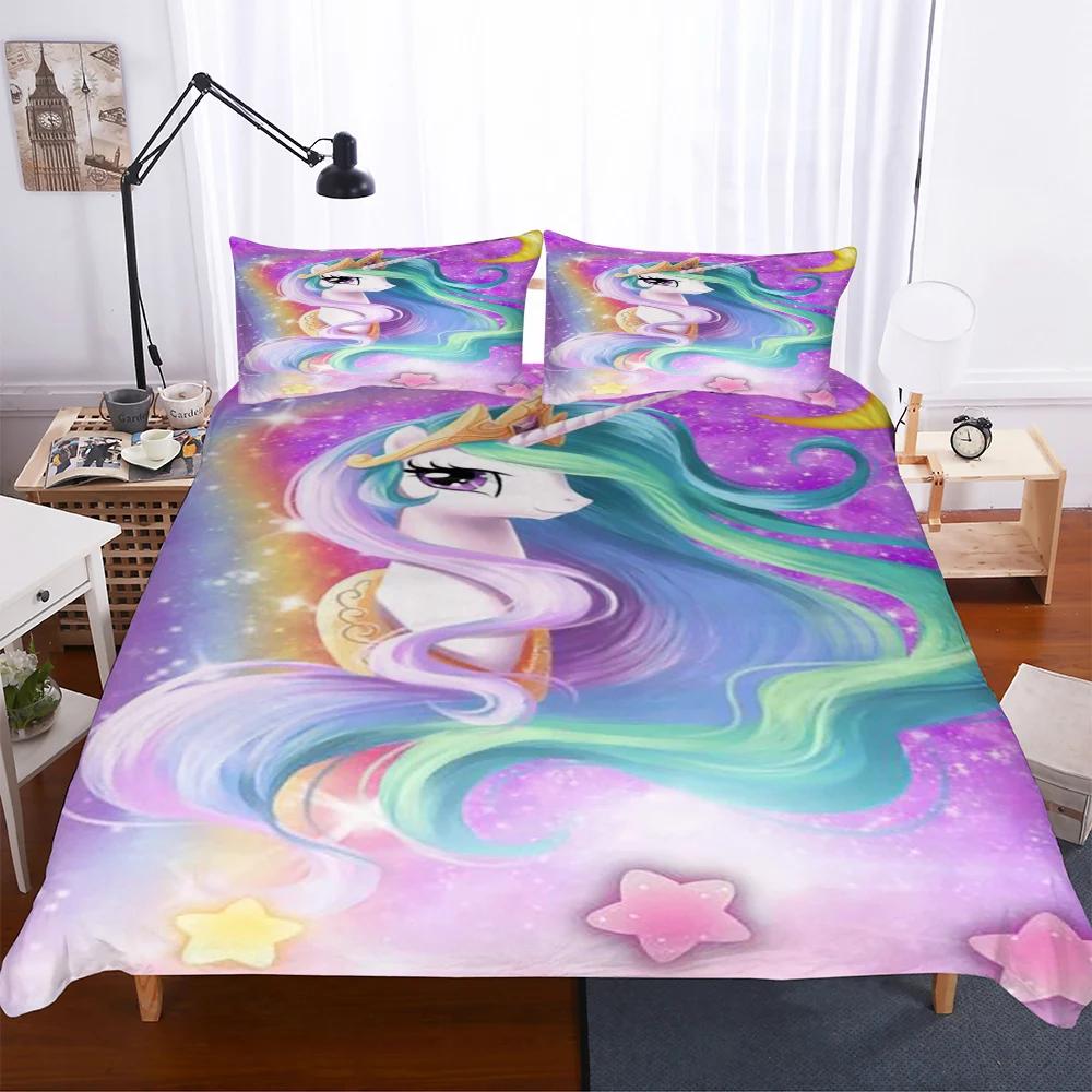 Reactive Printing Blue Sky Unicorn Duvet Cover Set Home Textile Unicorn Bedding Set Cartoon 135x200 Housse De Couette Cute BB580