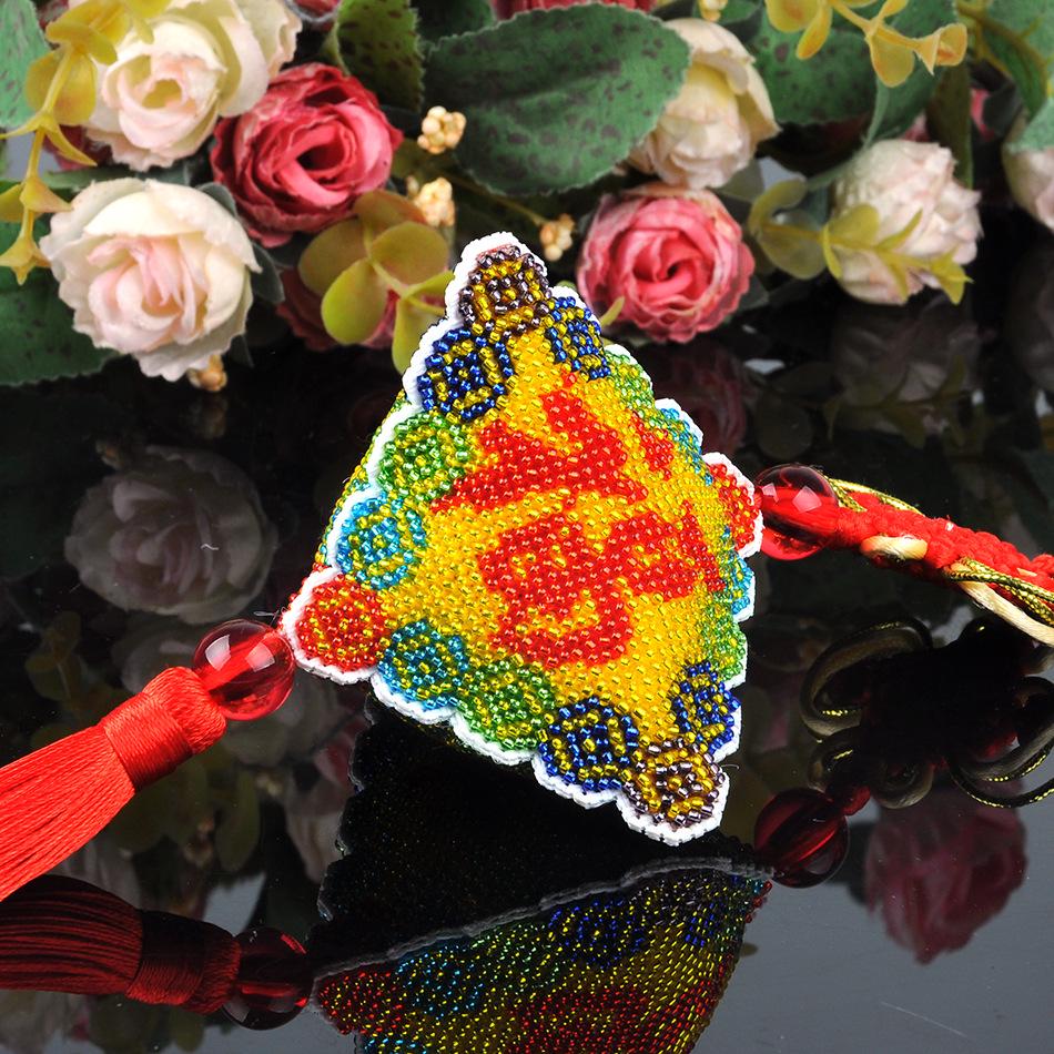 Colorful Ping An Fu Beaded Car Pendant - Embroidered Cross-Stitch Hanging Ornament