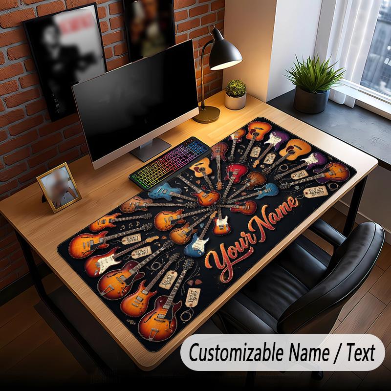 Music Guitar Theme Custom Mouse Pad Personalized With Name Text Customized Desk Mat For Office Home Decor